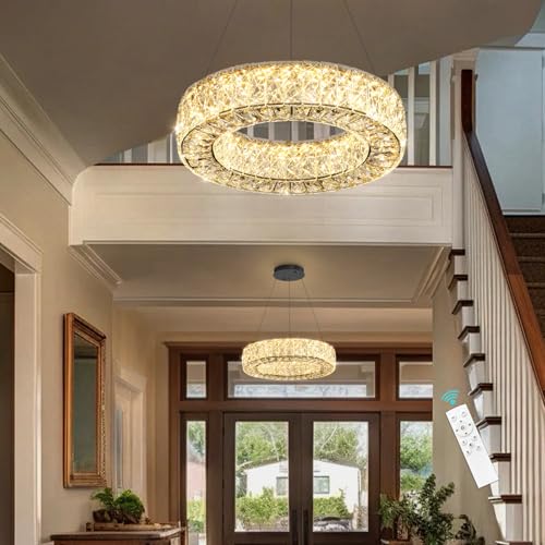 16 Inch Chandelier Glam Dimmable LED Crystal Chandeliers Luxury Round Pendant Lighting Fixtures for Dining Room Bedrooms Black
