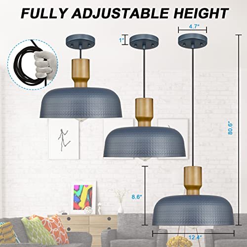 Pendant Light Fixtures Ceiling Hanging with Hammered Metal Shade (2 Count)