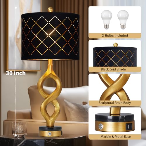 30" Black and Gold Table Lamps Set of 2 for Bedroom (2 Count)