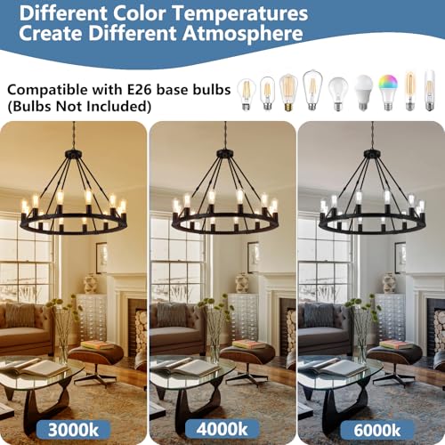 12 Lights Black Wagon Wheel Chandelier (12 Count)
