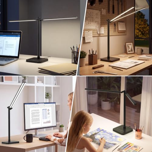 Desk Lamp for Home Office Dual Head 24W Swing Arm Task Lamp Black (Black / Large)