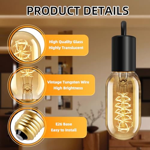 T45 Edison Bulbs 40 Watt Vintage Edison Light Bulbs Dimmable E26 Base Antique Filament Light Bulbs Amber Glass 2200K Warm White 110 (4 Count)