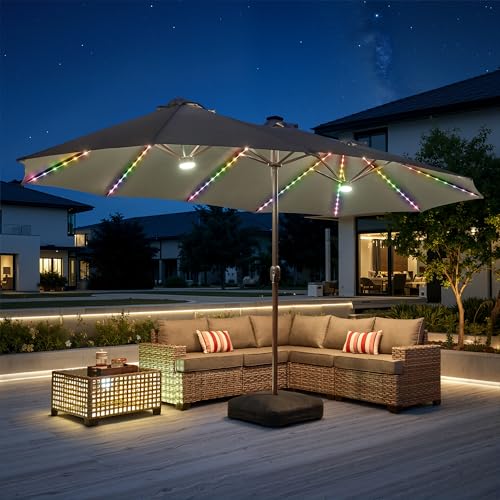 15Ft Patio Umbrella With Multicolor Solar Light