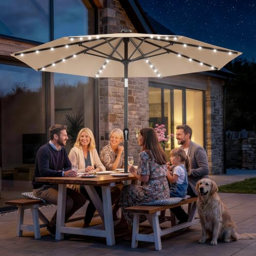 9FT Patio Umbrella with Solar Lights
