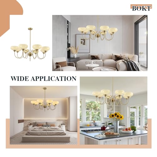 Large 8 Light Chandelier Modern Sputnik Chandeliers Flush Mount Ceiling Lights Cream Adjustable Height Pendant Lighting Vintage Gold Chandeliers with Light Yellow Glass Classic Ceiling Light
