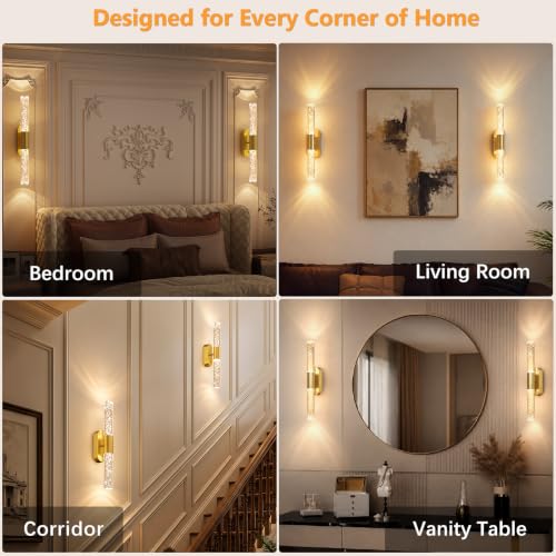 Crystal Battery Operated Wall Sconces Set of 2 for Home Space (2 Count)