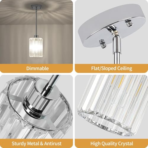 Chrome Pendant Lights Over Island Modern Crystal Kitchen Lighting Fixtures