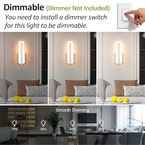 Hardwired Brushed Nickel Dimmable Modern LED Wall Sconce 3000K 3500K 4000K 5000K 6000K Indoor Wall Lights Up and Down Wall Mount Light for Living Room Bedroom Hallway Corridor