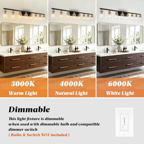 8 Light Bathroom Light Fixture Black and Gold Vanity Lights