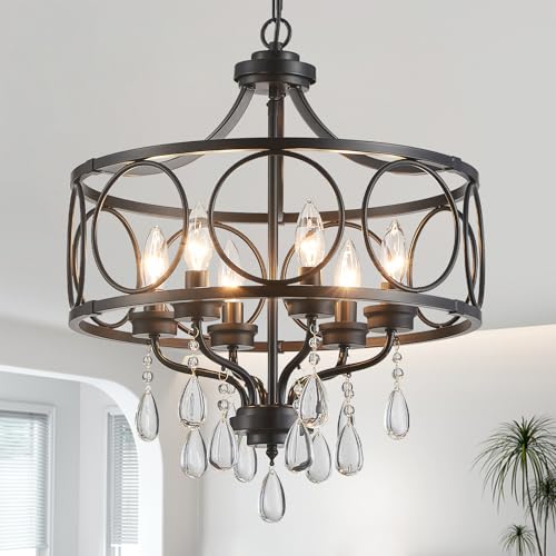 Modern Black Chandelier 17.7" Metal Crystal Pendant Lighting Fixture Hanging 6