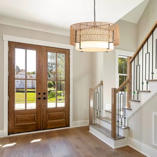 6 Light Large Rattan Chandelier for Dining Room