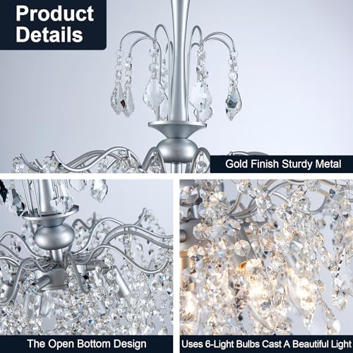 Modern Crystal Chandelier, Chrome Candle Chandeliers for Dining Room Lighting Fixtures Hanging, Kitchen Ceiling Hanging Pendant Light for Bedroom Living Room Kitchen Island Hallway