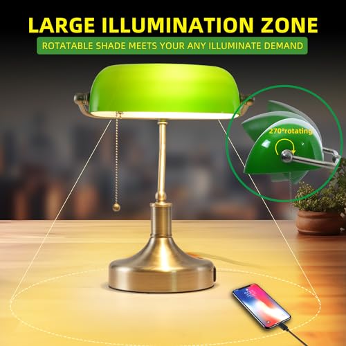 Banker Desk Lamp Green Glass