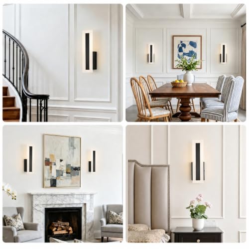 Hardwired Wall Sconces Set of 2 Dimmable Black LED Wall Light