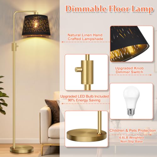 Upgraded】 Dimmable Gold Floor Lamp