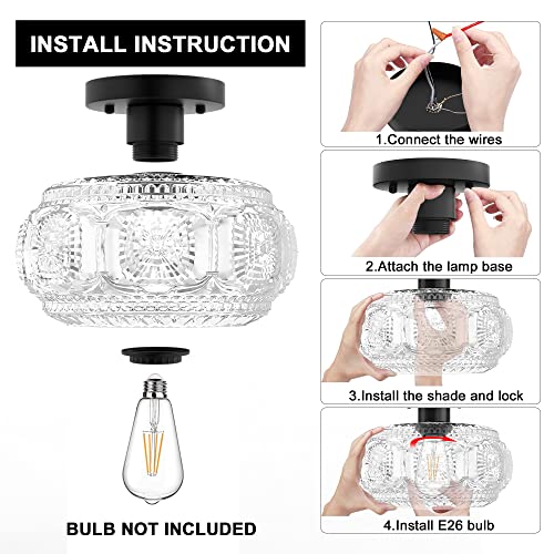 Globe Glass Semi Flush Mount Ceiling Light Fixture