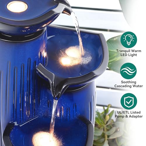 30" H Ceramic Outdoor Water Fountain with Lights