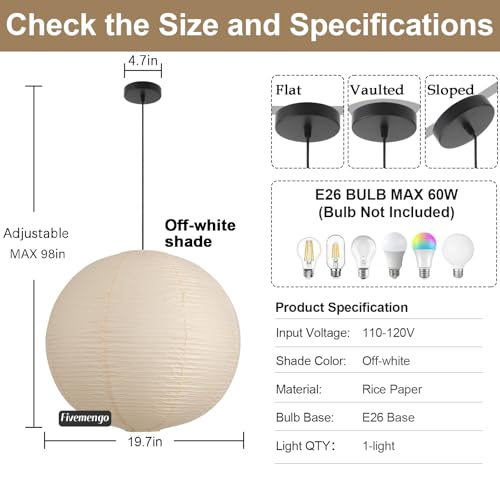 Large Paper Pendant Light with Cord and Canopy