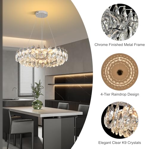 Modern Round Crystal Chandelier 24 Inch Chrome Dimmable LED Crystal Ring Chandelier 4