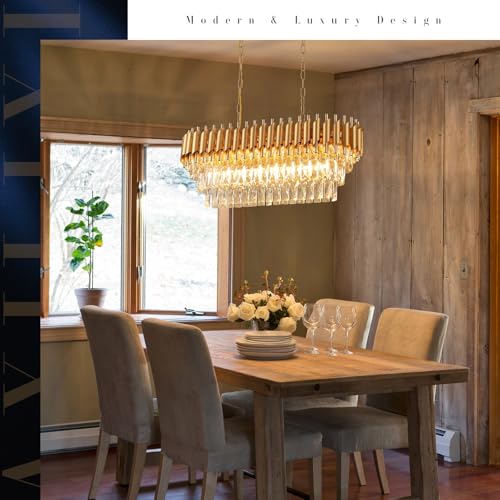Modern Rectangular Chandelier Gold Crystal Chandeliers for Dining Room