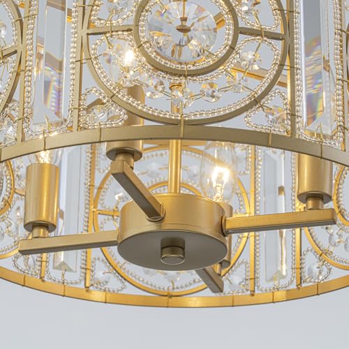 Vintage Crystal Round Chandelier 14.17" Gold Dining Room Chandelier Over Table 4