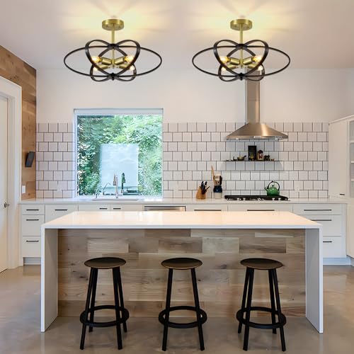 Semi Flush Mount Ceiling Light Chandelier 20'' Black and Gold Modern Light Fixtures Ceiling 4