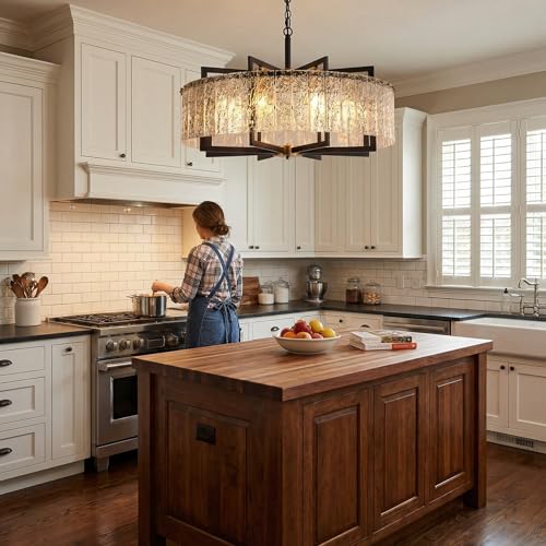 Crystal Chandeliers for Dining Room Light Fixture 30"Glass Pendant