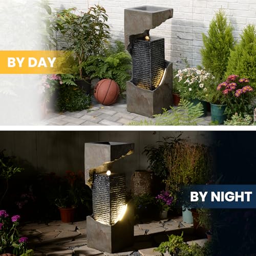 35.4" Outdoor Indoor Waterfall Fountain with LED Lights