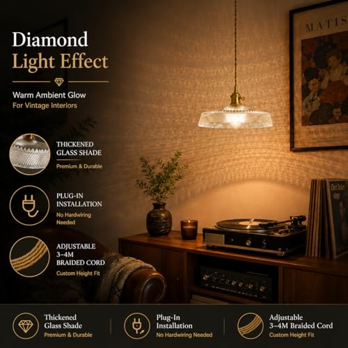 Vintage Plug in Pendant Light with Thickened Clear Glass Shade