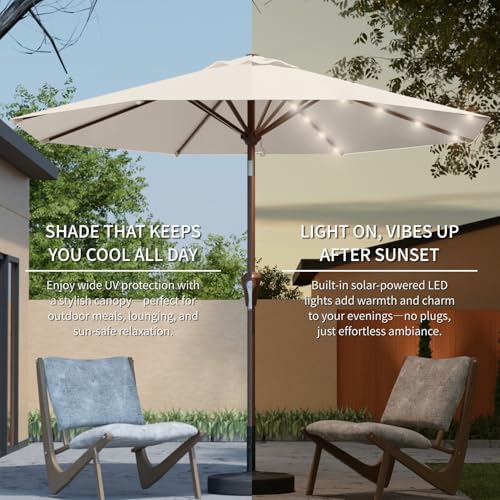 10FT Solar Umbrella 32 LED Lighted Patio Umbrella Table Market Umbrella w