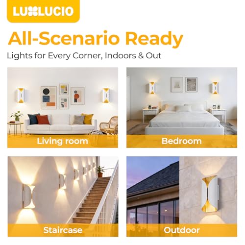 White & Gold 9.8" Up & Down Indoor Outdoor LED Wall Sconce (White and Gold / 2 pack)