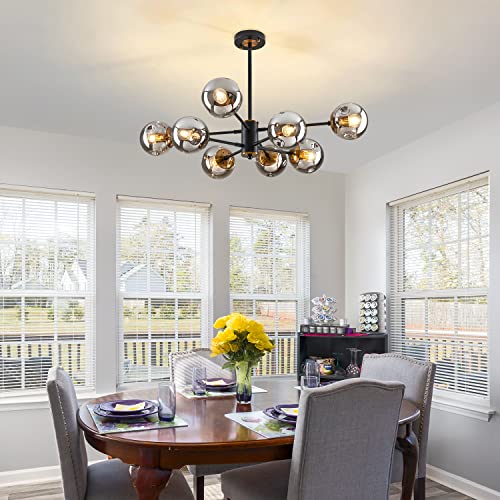 8 Light Mid Century Modern Bubble Sputnik Chandelier with Globe Glass