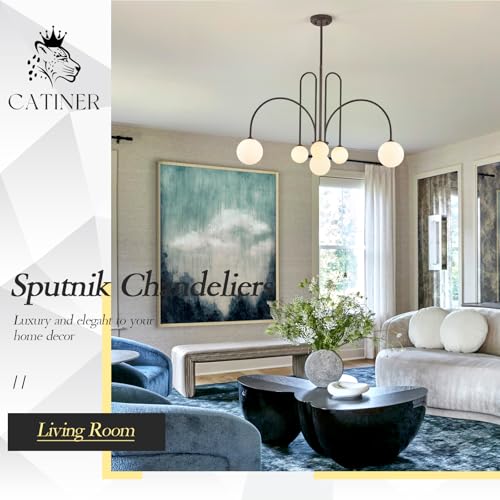 Modern 40" 6 Light Brown Sputnik Chandelier with Milk Glass Globe