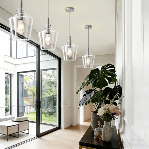 Glass Pendant Lighting for Kitchen Island Foyer 2 Pack Nickel Clear 8 Inch (2 Count)