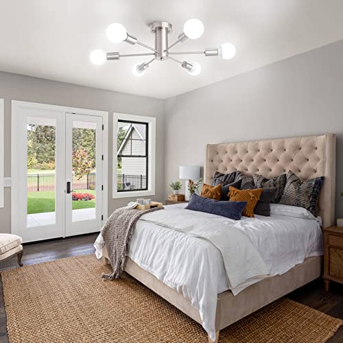 Kitchen Light Fixtures 6 Lights Ceiling Lights Fixture Nickel Modern Semi Flush Mount Lighting Sputnik Chandelier for Bedroom Dining Room Hallway