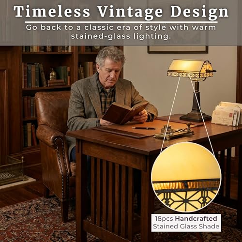 Tiffany Style Bankers Desk Lamp with Stained Glass Shade