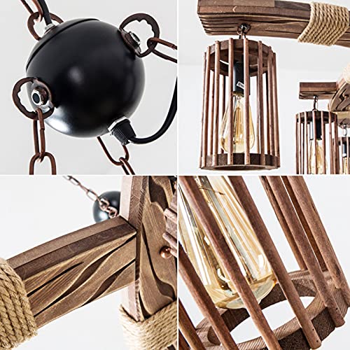 6 Lights Industrial Vintage Hanging Pendant Light Wooden Chandelier Ceiling Light Retro Wooden Light Suspension Lighting Fixture Retro Loft Lantern Chandelier Lights Handmade Lighting Products