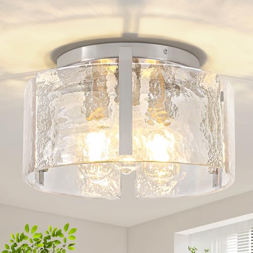 Modern Brushed Nickel Semi Flush Mount Ceiling Light 3 Lights Ceiling Lamp