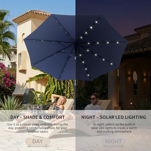 9FT Solar Patio Umbrella with 32 LED Lights
