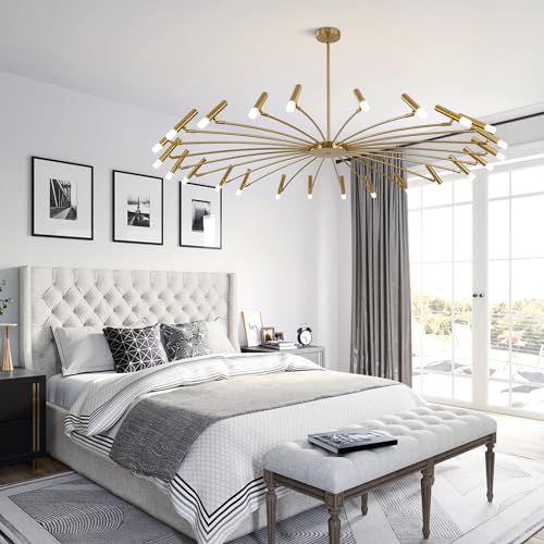 Extra Large Mid Century Modern Sputnik Chandelier Retro Sputnik Ceiling Light Fixture Brushed Brass Gold Chandeliers for Dining Room Living Room Bedroom