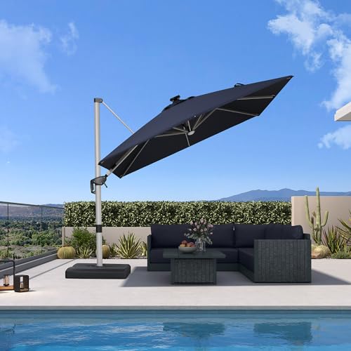 Patio Umbrella with Base 9' X 9' Solar LED Light