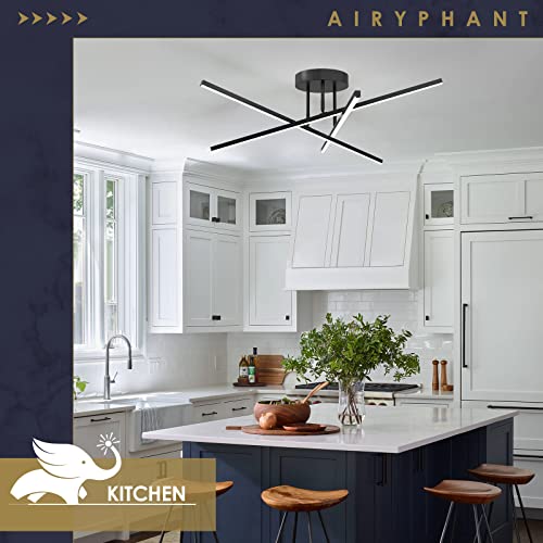 Modern LED Chandelier 24W Dimmable Black Semi Flush Mount Ceiling Light Fixture for Kitchen Dining Room Foyer Entry