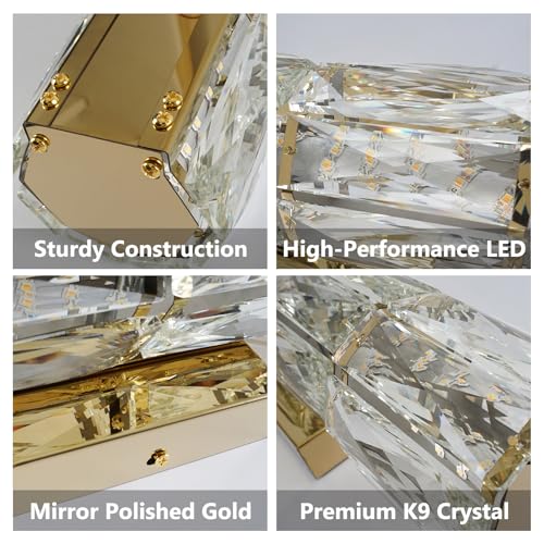 Gold Crystal Wall Sconce Dimmable LED with Remote for Bedroom