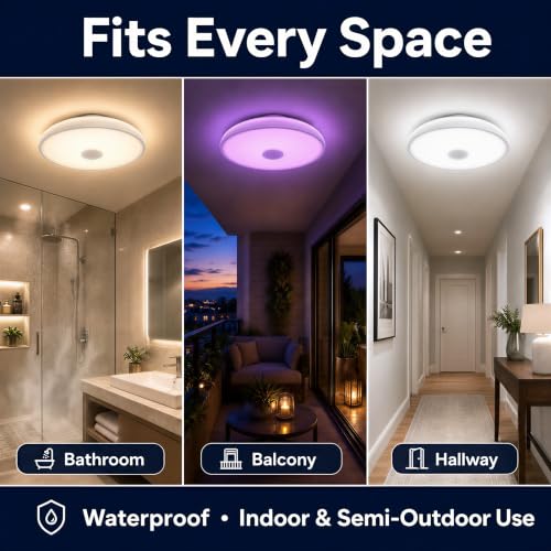 Bathroom LED Music Ceiling Light Fixture with Bluetooth Speaker