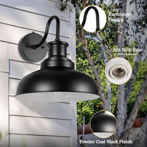 Dusk to Dawn Outdoor Barn Light Outdoor Wall Sconce Farmhouse Exterior Wall Mount Light Vintage Outside Wall Lighting Fixture Industrial Black White Lantern for Porch Garage Patio