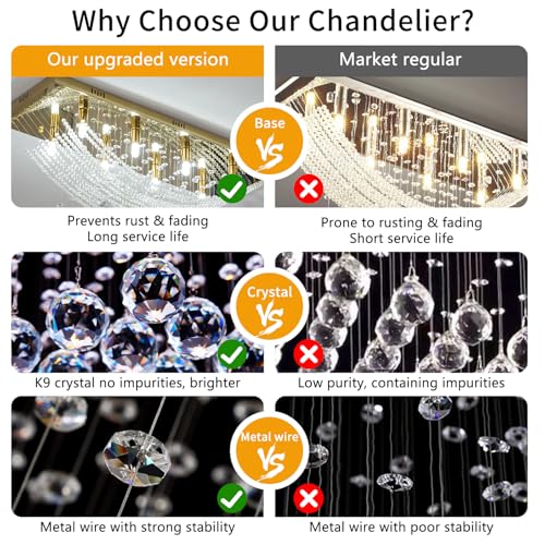 Modern Chandelier Crystal Chandelier Flush Mount Chandelier Gold Rectangle Crystal Raindrop Chandelier 8 Lights Ceiling Light Fixture Pendant Lamp for Kitchen Island Dining Room Closet Wedding Decor