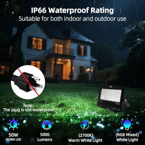 LED Flood Light 50W Outdoor RGB Color Changing (2 Count)