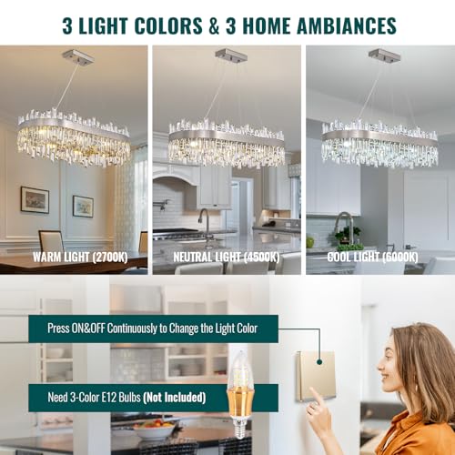 35.4'' Modern Rectangle Crystal Raindrop Chandelier for Dining Room