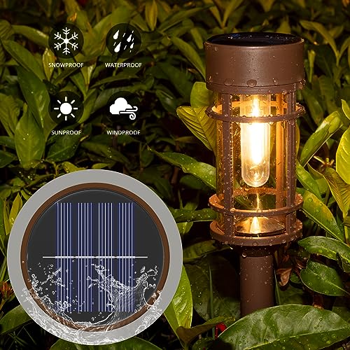 Solar Pathway Lights Outdoor Solar Lights 8 Pack Metal & Glass Design (8 Count)