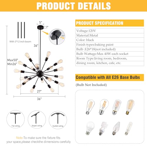 18 Light Black Sputnik Light Fixture